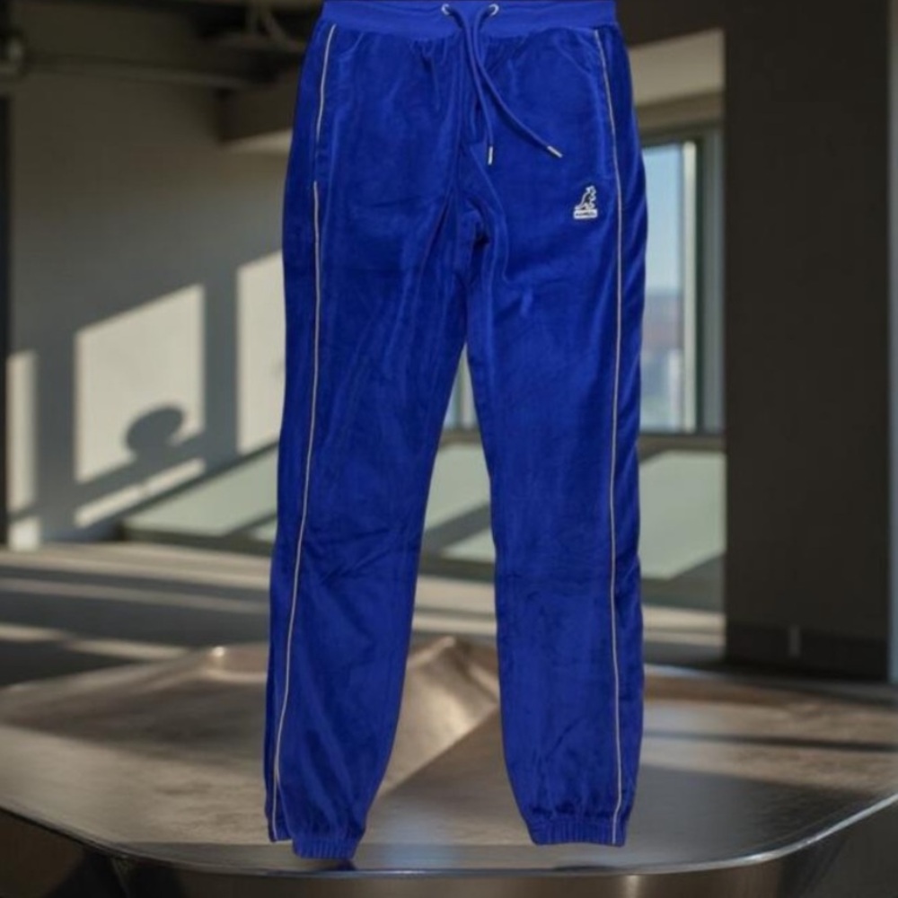 Kangol Royal Blue Velour Joggers Mens Small NWT Streetwear Pants Tapered Fit